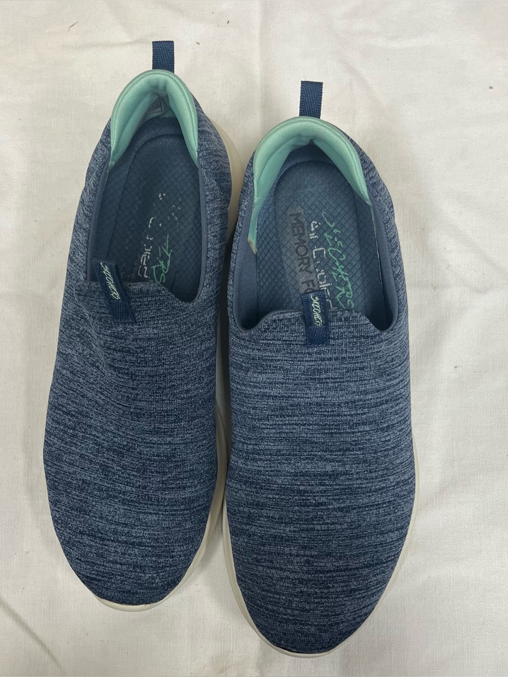 Skechers Women’s  Blue/Aqua Slip-On Memory Foam Air Cooled Sneakers Size 9